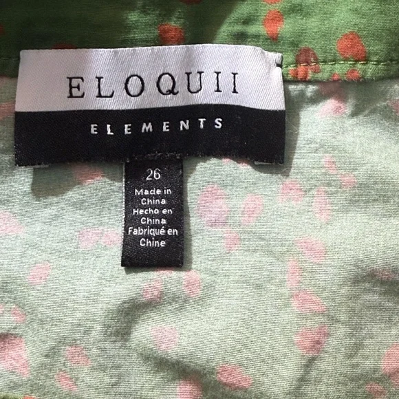 Eloquii Green Printed Button Down Shirt with Ruffle front and ruffle shoulder - Picture 3 of 13